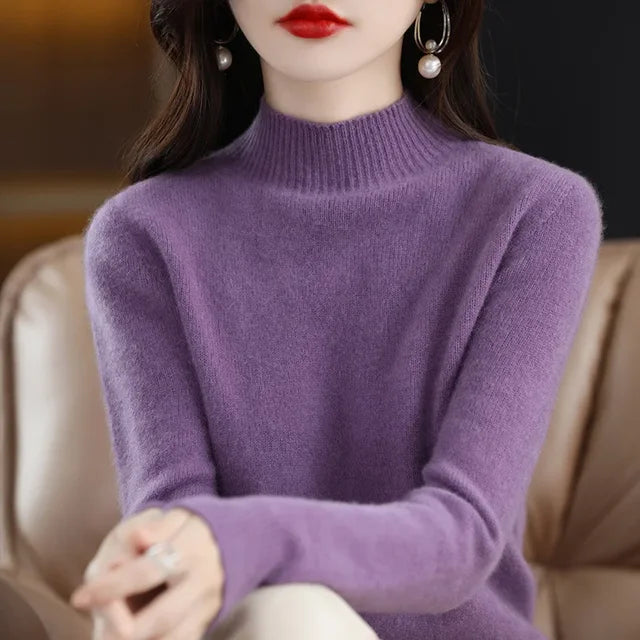 Autumn Winter Women Sweater Korean Fashion Warm Bottoming Shirts Half Turtleneck Basic Knitwear Solid Long Sleeve Pullovers 