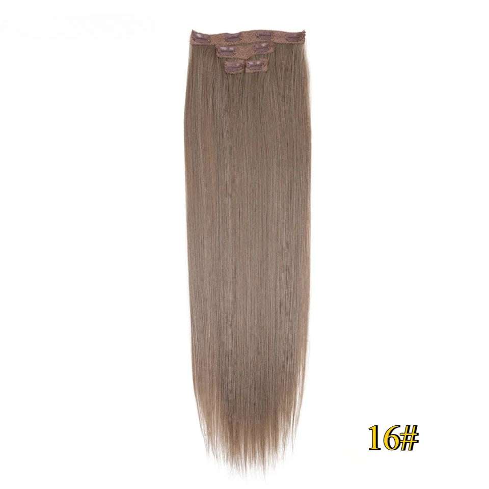 Kit 4 peças extensões de cabelo liso 60cm clip in aplique sintético ombre castanho e louro