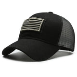 Black Mesh - Backed Baseball Cap with American Flag Patch - Stylish and Patriotic Accessory