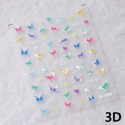 Colorful Pink Gradual Moon Star Cloud Butterfly Rhinestone 5D Soft Embossed Relief Nail Art Sticker 3D Decal Decoration Manicure
