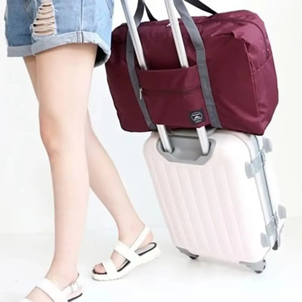 New Polyester Travel Handbag Large Capacity Waterproof Duffle Bag Solid Color Foldable Hand Luggage Shoulder Bag Women&Men