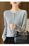 100% Merino Wool Long Sleeve Sweaters Cashmere Cardigan Spring Autumn Women O-Neck Knitwear Tops Clothing Fashion Basic Tops