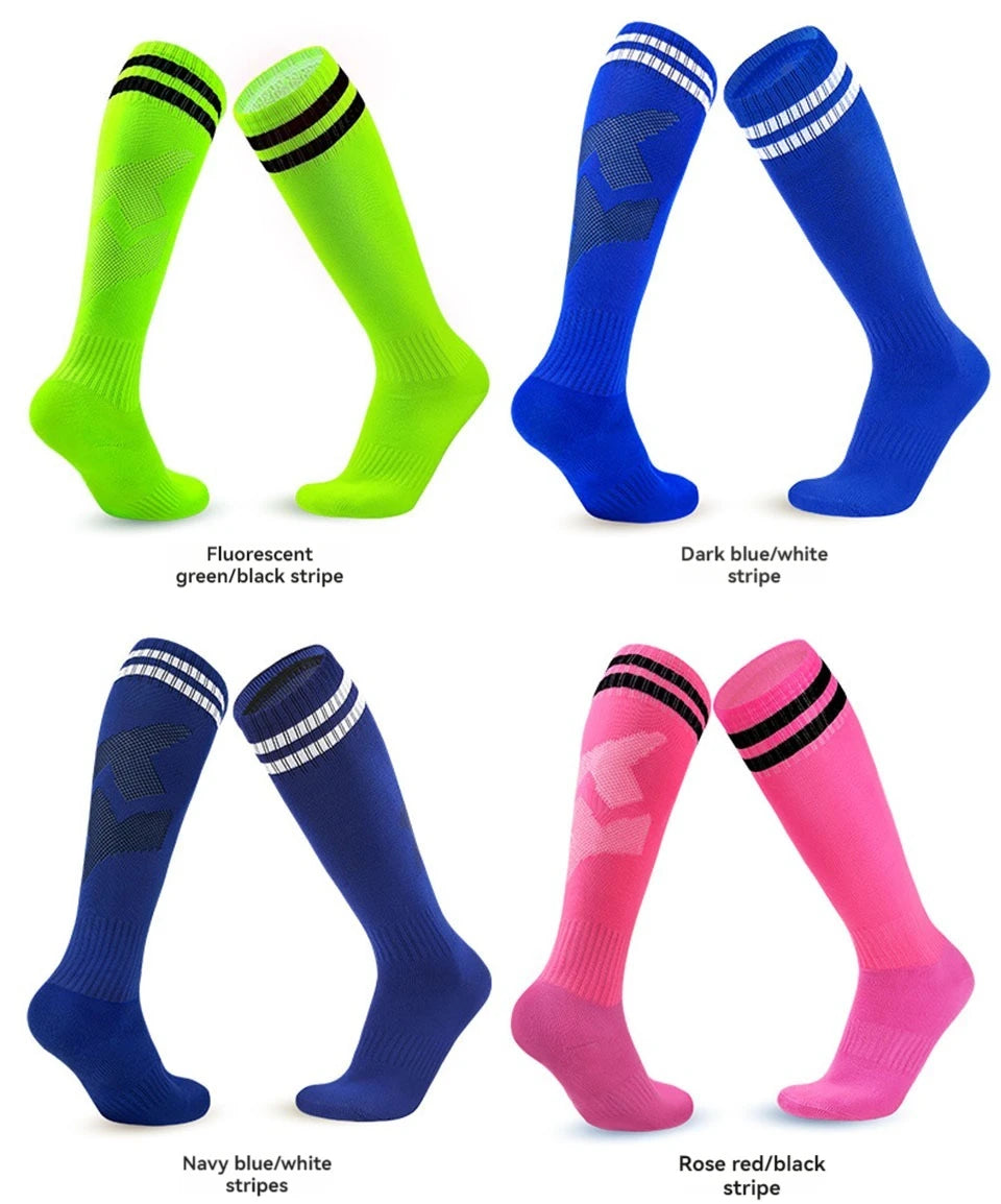 Loogdeel 1 Pair Soccer Socks Stripe Knee High Softball Baseball Team Sports Socks Breathable Football Socks for Kids Adults