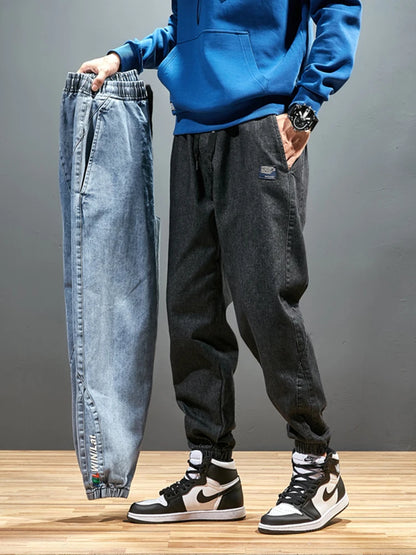 Pantalones vaqueros jogger para hombre, tallas grandes 6XL, 7XL y 8XL, estilo urbano, negros y azules, informales, de algodón elástico, holgados.