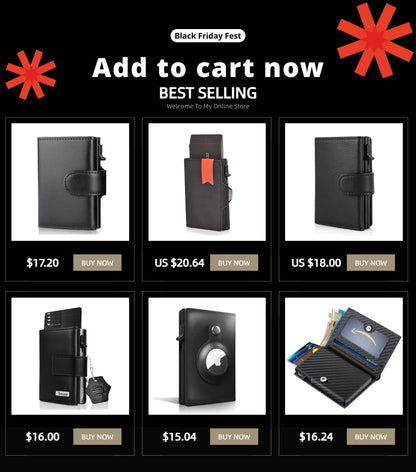 YATBEST Card Holder Wallet  Slim Minimalist Pop Up Leather Men Wallets RFID Blocking Metal Bank Card Case with Coins Pocket