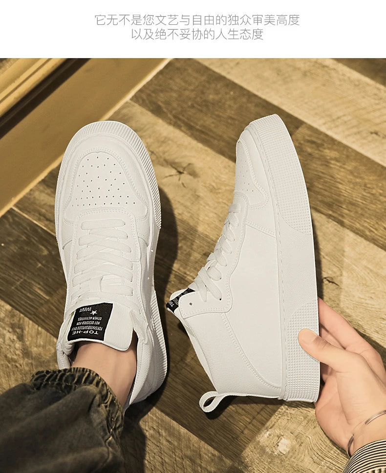 IGxx High top Shoes Zip Lace-up Leather Men's Sneakers Punk Ankle Boots For Men Hook&Loop Shoes White indestructible lacoste