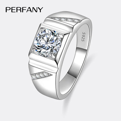 PERFANY 1/2CT Moissanite Ring for Men S925 Pure Silver Sparkling Diamond Domineering Wedding Ring Luxury Wedding Jewelry Gift