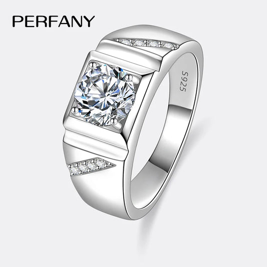 Anillo de moissanita PERFANY de 1/2 quilates para hombre, plata pura S925, con diamantes brillantes, anillo de bodas de lujo, joyería de boda