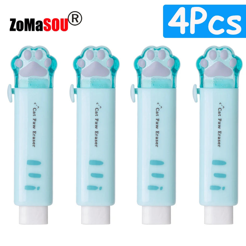 1-8Pcs New! Kawaii Cat Paw Rubber Erasers Retractable Pencil Eraser for Kids Students School Home Office Writing Drawing