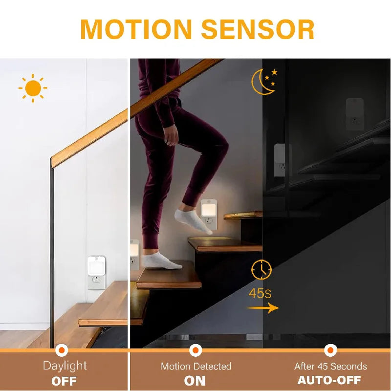 Luz nocturna con sensor de movimiento y luz LED, enchufe europeo, luz nocturna inalámbrica para niños, mesita de noche y dormitorio.