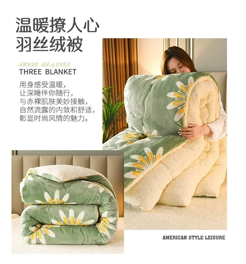 Plaid Super Thick Warm Blankets for Winter Autumn Milk Fleece Thicken Warmth Sleeping Blanket Soft Fluffy Comforter Quilt Duvet
