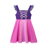 Vestido Casual Infantil para Meninas – Estilo Sereia/Rapunzel, Manga Curta, Alça em um Ombro Só, Fantasia de Princesa, Vestido Casual de Verão