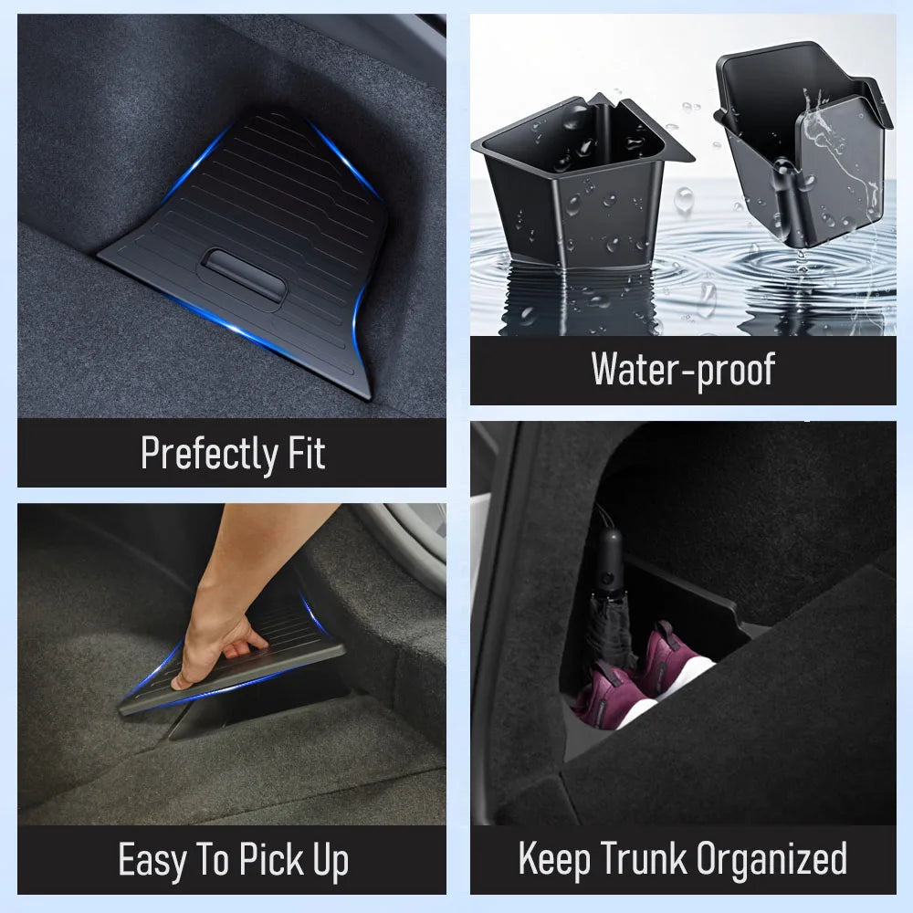 USVOTOV Trunk Organizer for Tesla Model Y Juniper Launch Refresh 2025 Rear Trunk Storage Bins Side Box Organiser TPE Accessories
