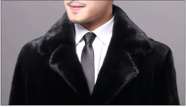 Abrigo largo de piel de visón cálido de invierno para hombre, chaqueta gruesa, cortavientos informal holgado