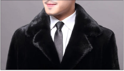 Abrigo largo de piel de visón cálido de invierno para hombre, chaqueta gruesa, cortavientos informal holgado