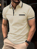 Men's Zipper Short-Sleeved Striped Polo Shirt Spring And Summer Fashion Casual Tops Street Outdoor Sports Wear Men's Clothing