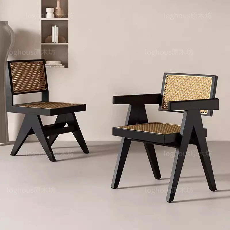 Rattan Nordic Relaxing Design Chair Accent Solid Wood Dining Modern Computer Office Aesthetic Relax Armrest Garden Furniture