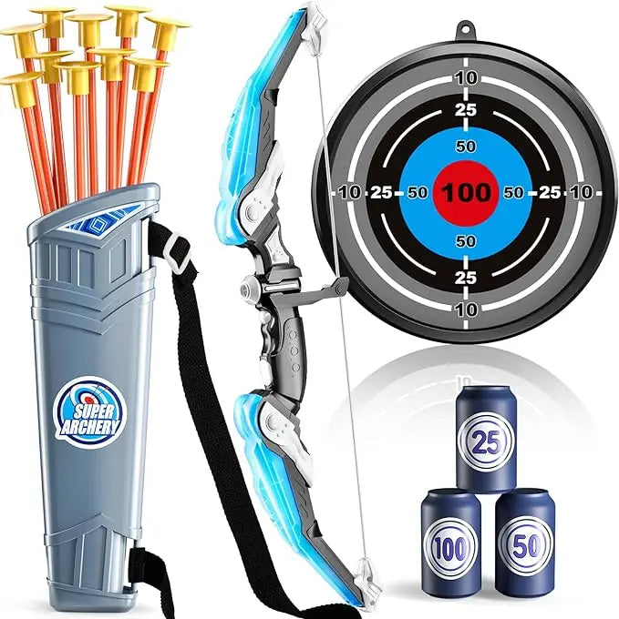 LED Light Up Bow and Arrow Set for Kids, Archery Toys, Ages 4-8-12, with 10 Suction Cup Arrows, Target and Quiver, Boys 