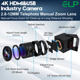 ELP 4K HDMI Camera H.264 Video Conference USB Camera with 2.8-12mm Manual Zoom Lens IMX415 Industrial CCTV Camera for Windows
