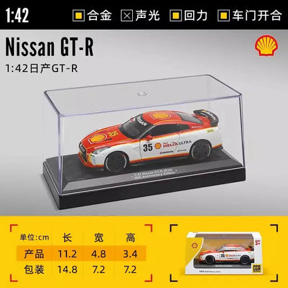CCA 1:43 BMW Gulf Oil Station Shell Station McLaren Lamborghini Series Racing Alloy Car Model Toy Car Casting Pullback Function