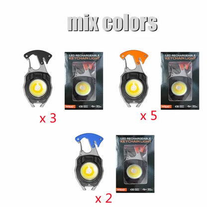 Mini lanterna portátil com chaveiro LED magnético recarregável, COB Work Light, luz de emergência, lotes 10pcs