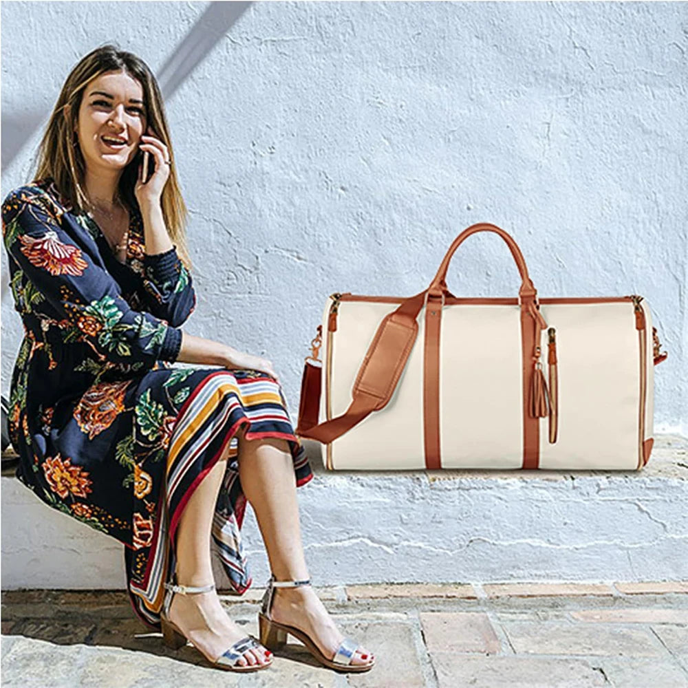 1pc Foldable Women's Travel Convenient Carry-on Clothing Bag Large PU Leather Duffel Bag Women's Business Travel Bag