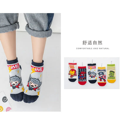 5 Pairs Marvel Kids Socks Kawaii 2024 New Fall Winter Cartoon Boy Children Short Socks Cotton Sock for Boys Gifts