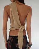 Jaded London Gold Knit Hollowed-Out One-Piece Top Halter Shawl Multi-Wear Holiday Style Halter