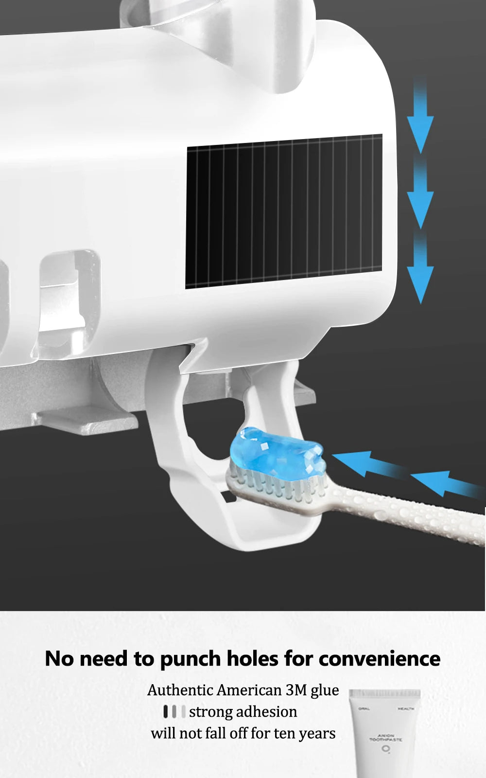 Toothbrush Holder Toothpaste Dispenser Solar Energy Bathroom Toothbrush Storage Box Multi-function Storage Holder USB Charge