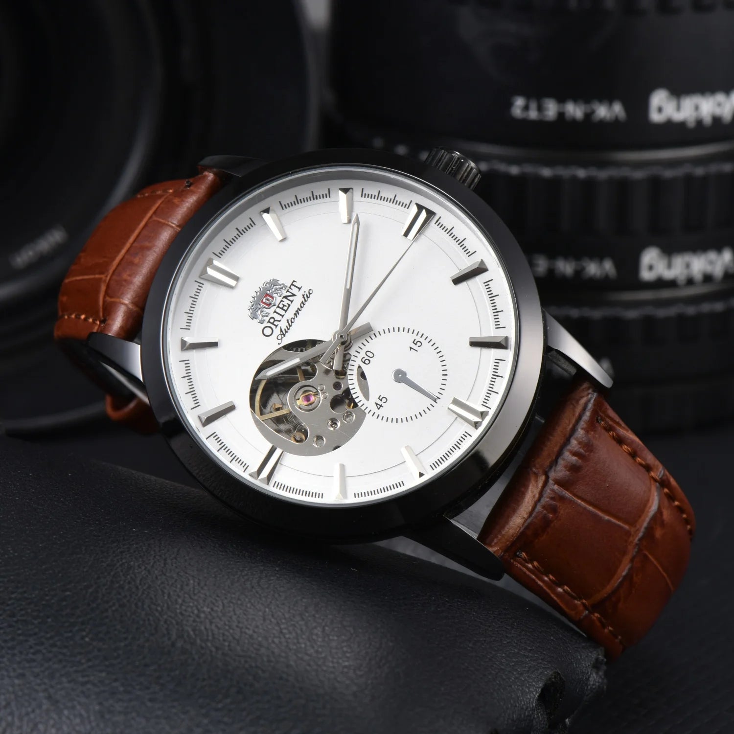 Orient Double Lion Watch Japanese Fully Automatic Mechanical Watch Hollowed Out Business Men's Watch Leather Strap