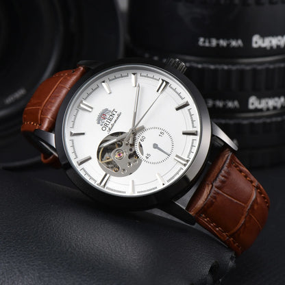Orient Double Lion Watch Japanese Fully Automatic Mechanical Watch Hollowed Out Business Men's Watch Leather Strap