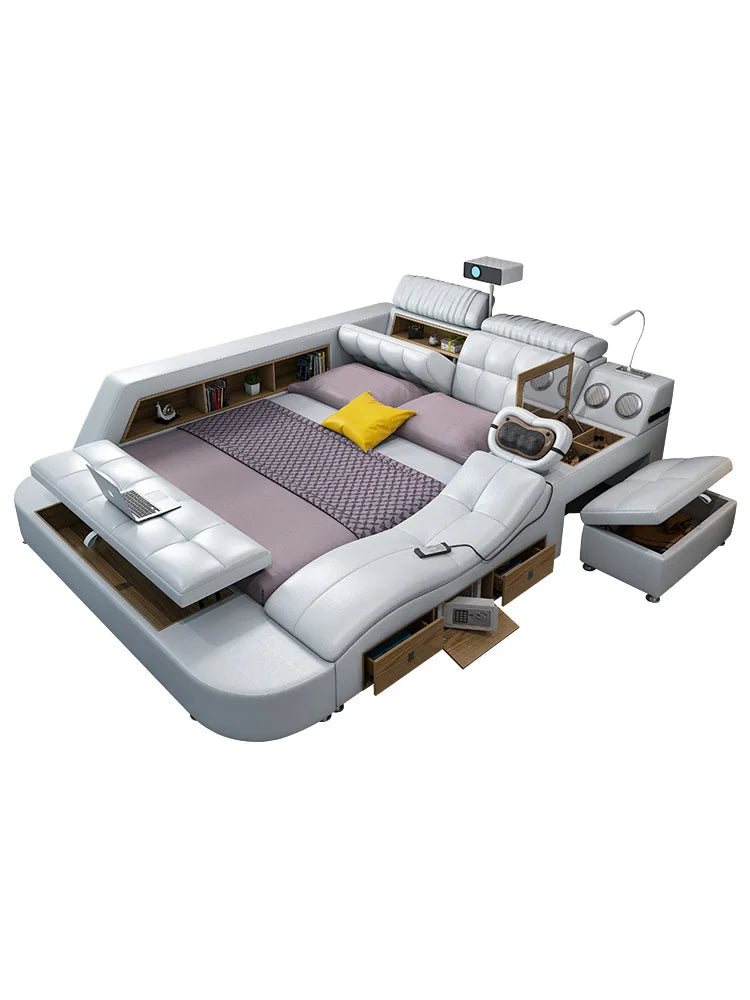 Light Luxury Leather Multi-functional Intelligent Projection Bed Modern Simple 1.8 Double Bed Storage Wedding Bed