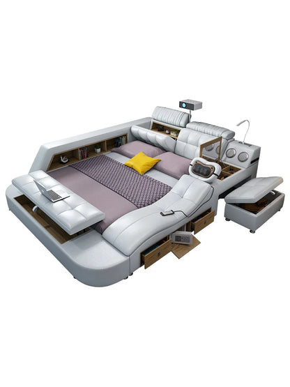 Light Luxury Leather Multi-functional Intelligent Projection Bed Modern Simple 1.8 Double Bed Storage Wedding Bed