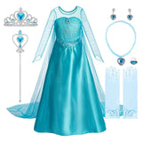 Vestido da Elsa para Halloween – Fantasia de Princesa e Capa Longa para Meninas (Roupa de Carnaval / Rainha da Neve)