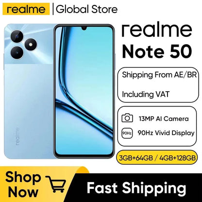 Realme Note 50: Pantalla grande de 6,74 pulgadas, potente teléfono de 8 núcleos, cámara IA de 13 MP, resistencia al agua IP54, batería de 4890 mAh.