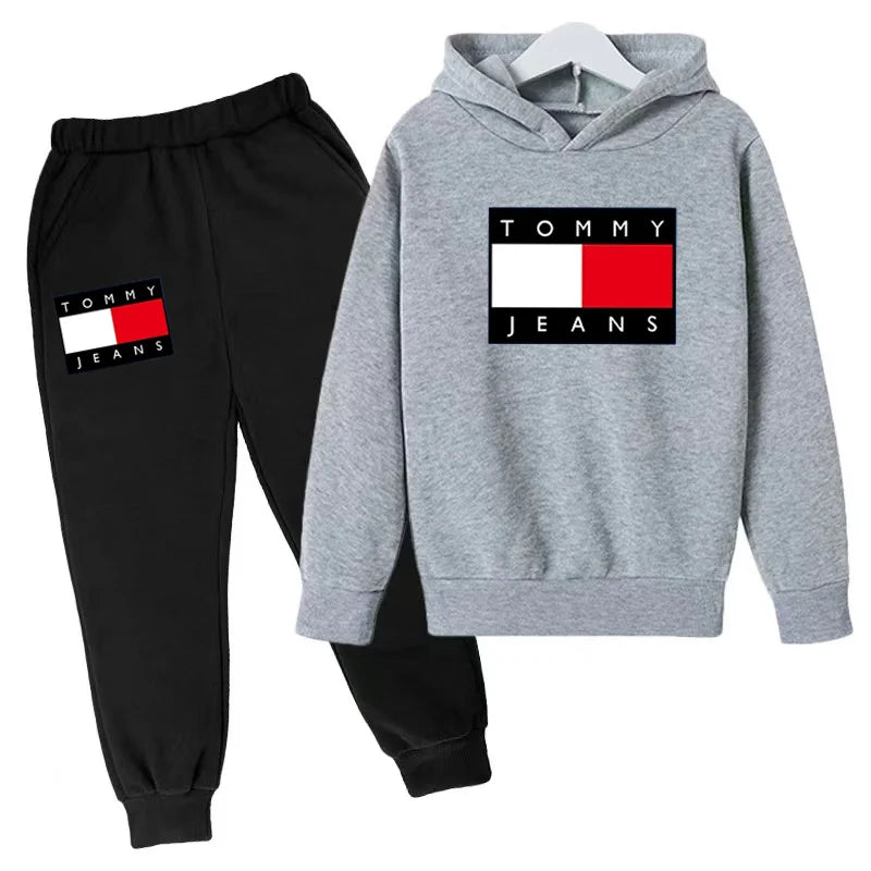 Children's Autumn/Winter Hoodie Creative Color Sweatshirt Top + Pants 2PC Coat Boys Girls Preschool 3-12Y Sunshine Sports Casual Set