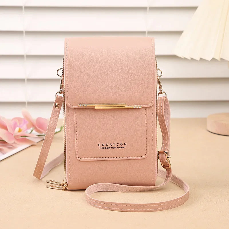 Cartera para teléfono móvil con pantalla táctil, de piel sintética, para mujer, minibolso de hombro con solapa, tipo bandolera, pequeño
