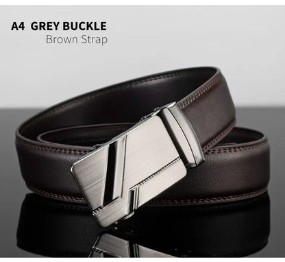 Cinturón de cuero para hombre, hebilla automática de metal, marca de alta calidad, cinturones de lujo para hombres, famoso trabajo, negocios, correa de PU negra.