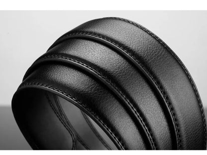 Cinturón de cuero para hombre, hebilla automática de metal, marca de alta calidad, cinturones de lujo para hombres, famoso trabajo, negocios, correa de PU negra.