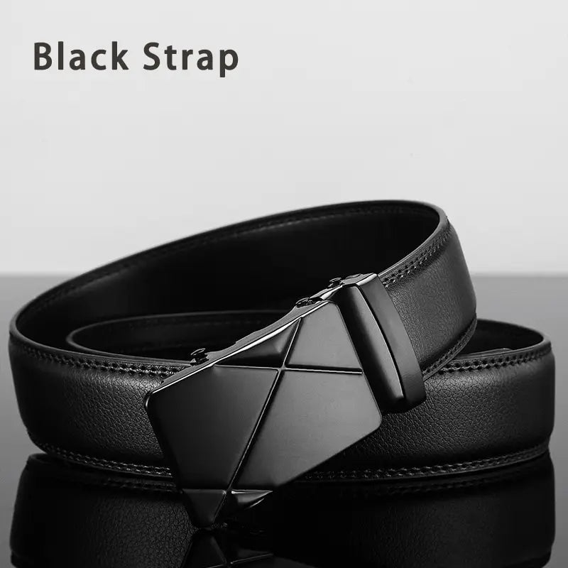 Cinturón de cuero para hombre, hebilla automática de metal, marca de alta calidad, cinturones de lujo para hombres, famoso trabajo, negocios, correa de PU negra.