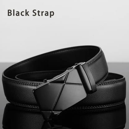 Cinturón de cuero para hombre, hebilla automática de metal, marca de alta calidad, cinturones de lujo para hombres, famoso trabajo, negocios, correa de PU negra.