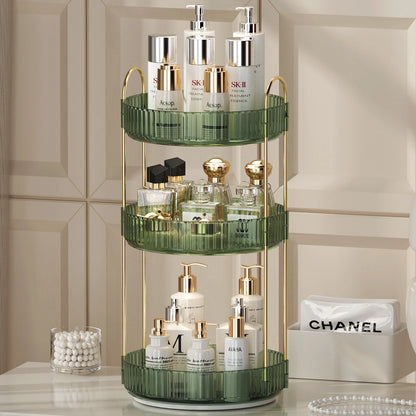 Rotating Makeup Organizer for Vanity 3 Tier Skincare Organizers Large Storage Bathroom Countertop Clear Cosmetic Holder Dresser