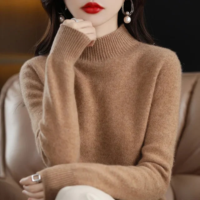 Autumn Winter Women Sweater Korean Fashion Warm Bottoming Shirts Half Turtleneck Basic Knitwear Solid Long Sleeve Pullovers 