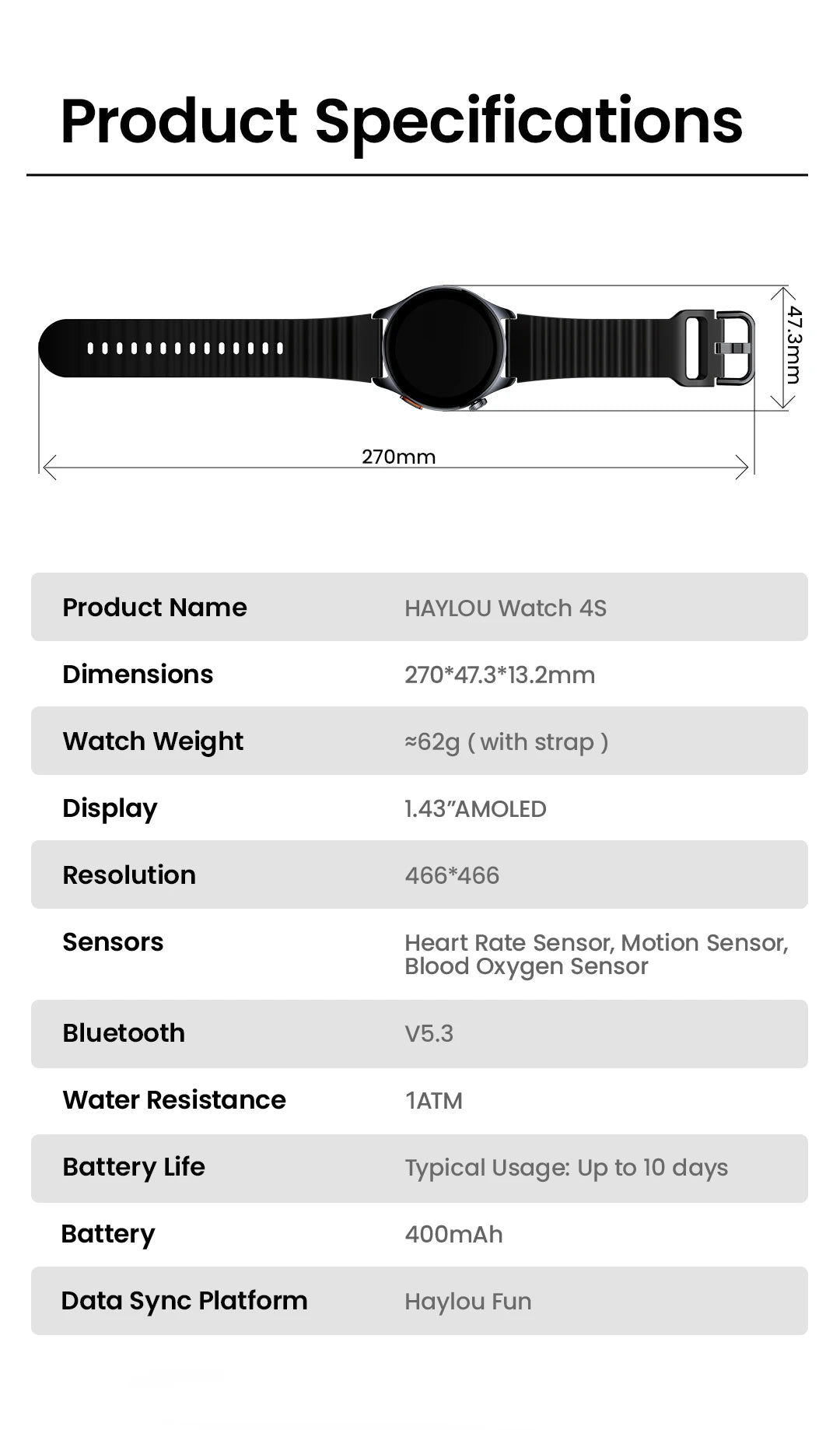 Smartwatch HAYLOU Watch 4S com GPS, tela AMOLED HD de 1,43", posicionamento GPS via 5 satélites e mais de 120 modos de treino – Relógio inteligente para esportes e fitness