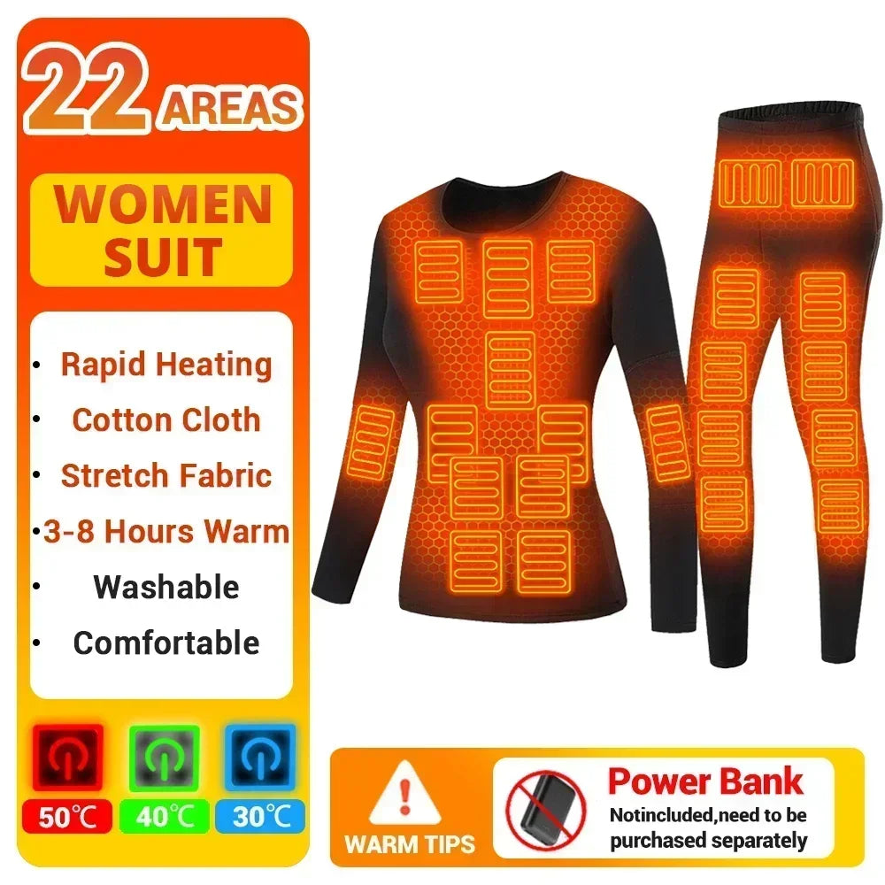 Winter Thermal Heated Jacket Men Vest Heated Underwear Men's Ski Suit USB Electric Heating Clothing Fleece Thermal Long Johns