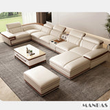 MINGDIBAO Premium Italian Genuine Leather Sofa Set for Living Room with Adjustable Headrests, Bluetooth Speaker, Wireless Charge