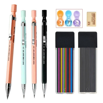 3 Colors 2.0mm Mechanical Pencil Comes with A Pencil Sharpener 2B Lead Core Sketching Painting Writing Stationery Supplies