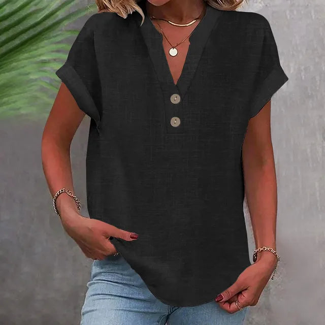 Women's V-neck Shirt, Linen Cotton, Breathable, Monochrome, Basic and Versatile, Casual and Comfortable, Office Tops Summer 2022 
