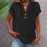 Women's V-neck Shirt, Linen Cotton, Breathable, Monochrome, Basic and Versatile, Casual and Comfortable, Office Tops Summer 2022 