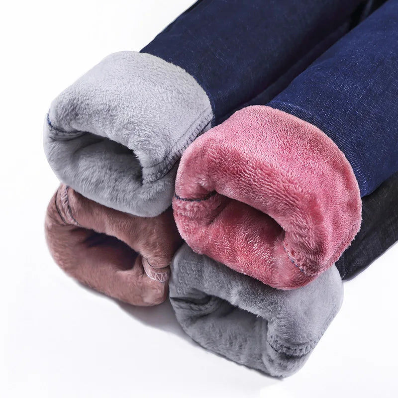2023 Mujeres Jeans Térmicos Invierno Nieve Cálido Felpa Elástico Jeans Señora Skinny Espesar Polar Denim Pantalones Largos Retro Lápiz Pantalones
